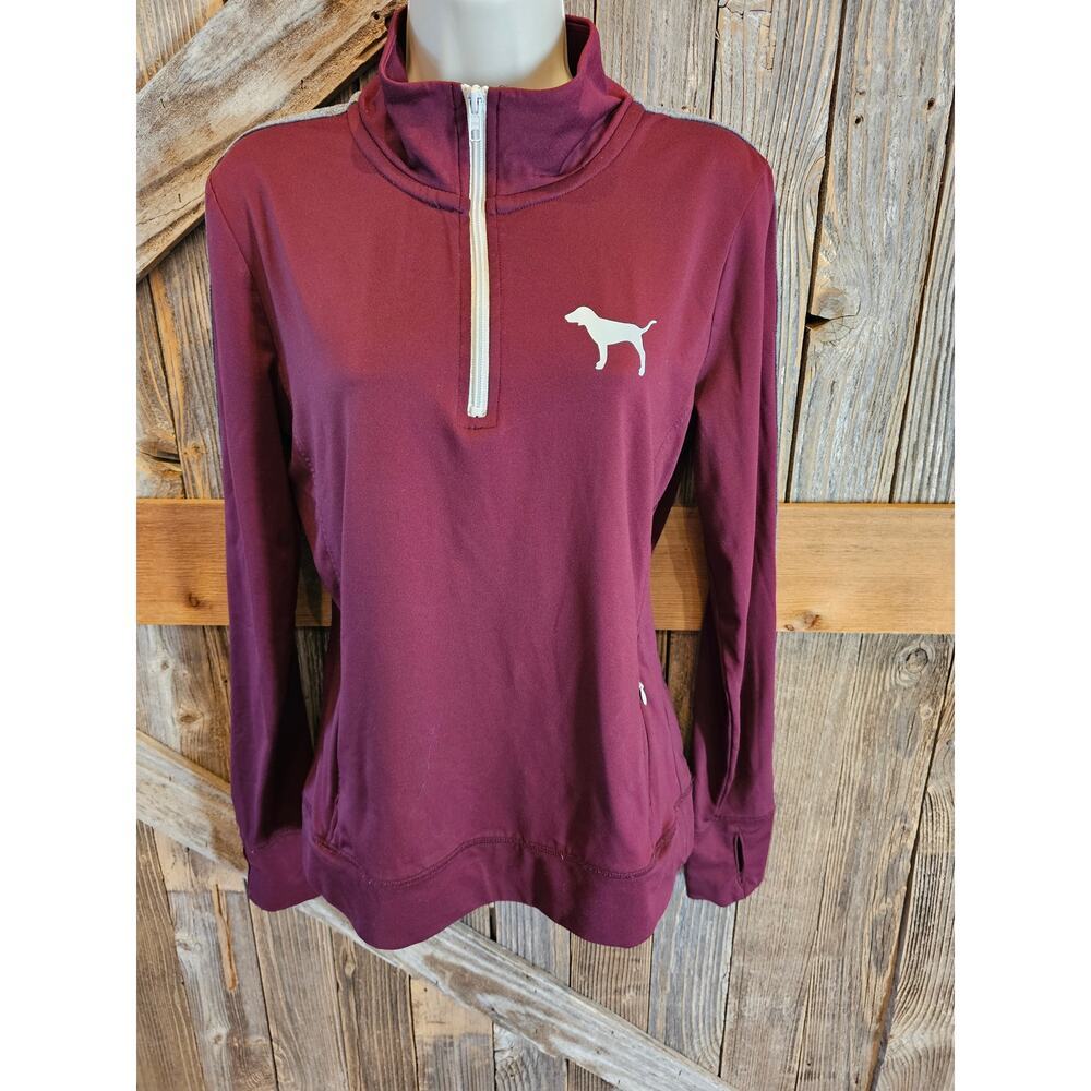 VS PINK ultimate medium M red 1/4 zip pullover with thumb holes sweater EUC